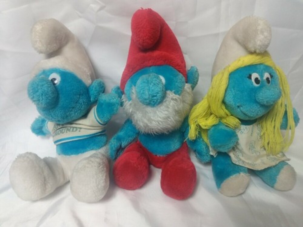 Vintage 3 Plush Smurf Dolls Papa Smurfette Wanna Smurf around 1979